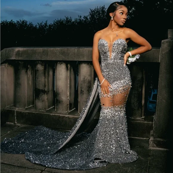 silver prom dress fast shipping Jovani 41117 Long Prom Dress Silver / 12